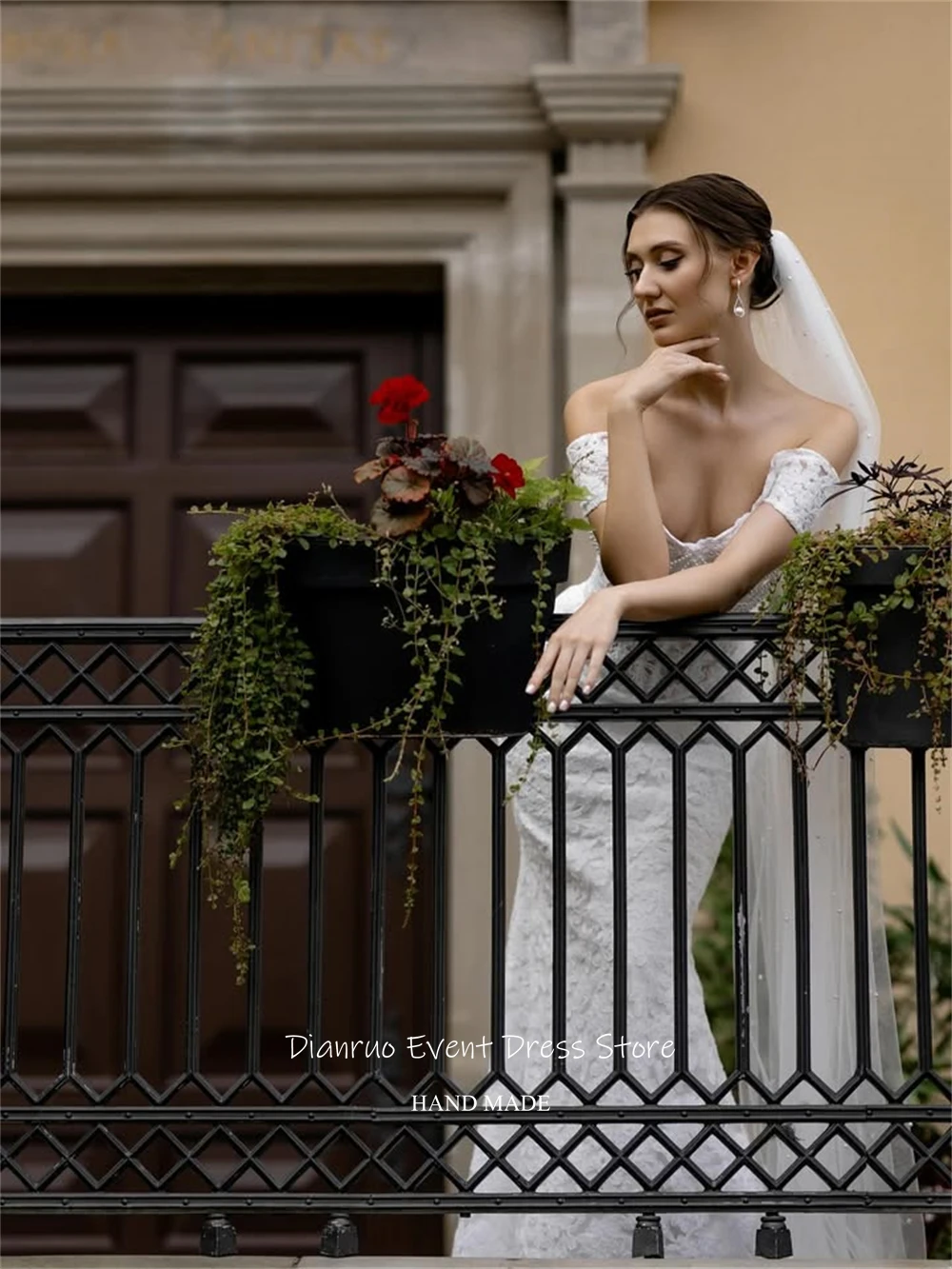 Dianruo delicado encaje blanco sirena Vestidos de Novia perlas de lujo Vestidos Novia Bohemio apliques Vestidos de Noche personalizados