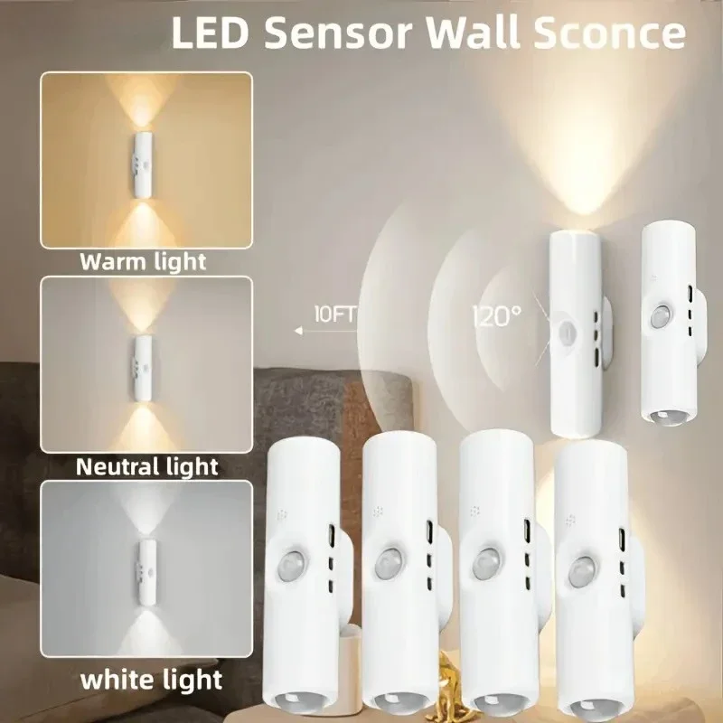 

1/2/4Pcs LED Motion Sensor Wall Light USB Rechargeable Night Light Dimmable for Stairs Bedroom Hallway Christmas Gift