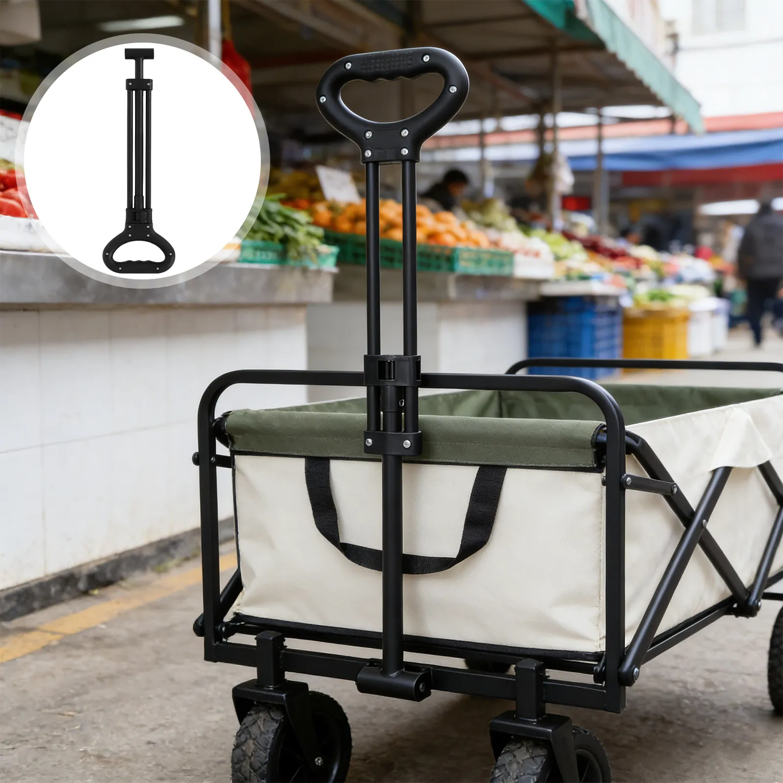 1Set Folding Camping Wagon Handle Pull Replacement Telescopic Push Handle for Grocery Garden Cart Outdoor Utility Trolley