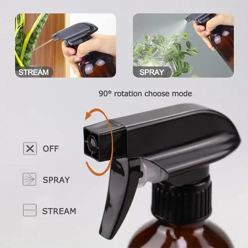 Imagen 2 del producto Paquete de 2 botellas de vidrio ámbar con pulverizador, botella vacía rellenable para aceites esenciales, plantas, limpieza del cabello, bomba cosmética, dispensador de líquido