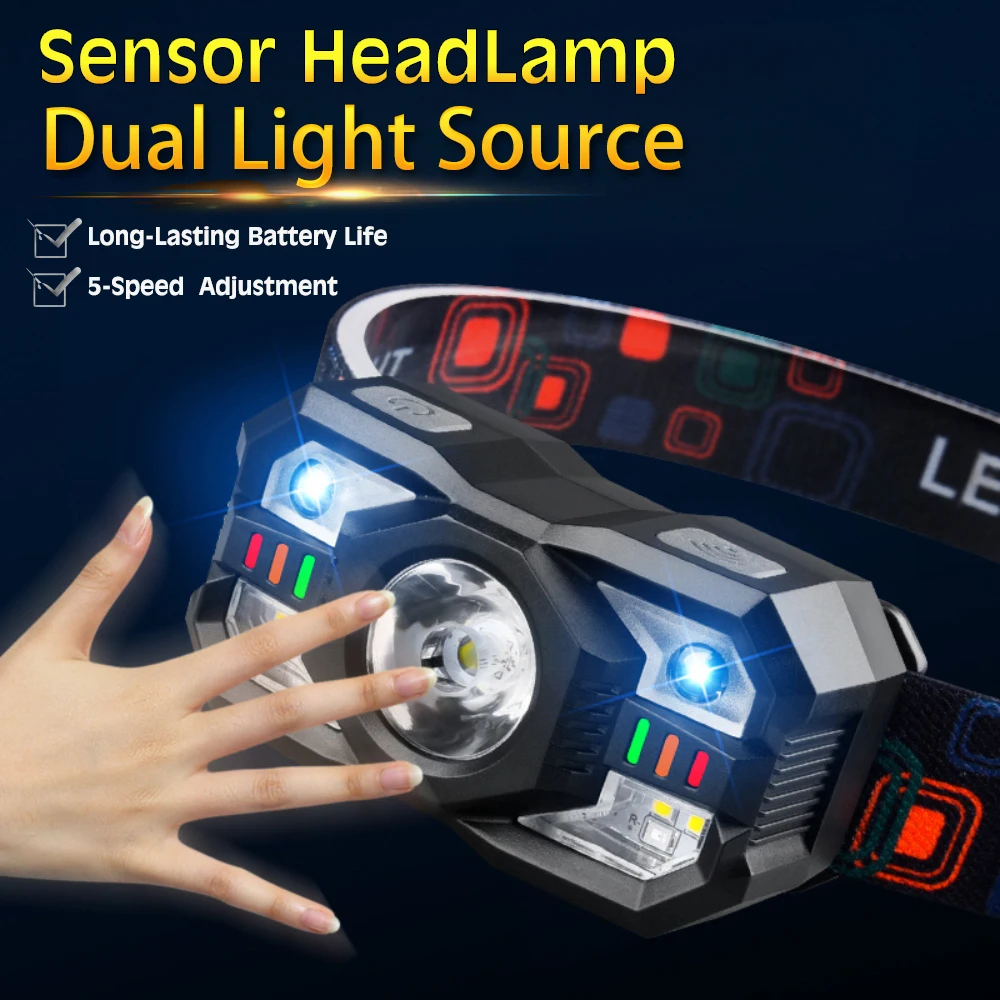Portable IR Motion Sensor Head Lamp Rechargeable Induction LED Head Torch Outdoor Waterproof Camping Fishing Cycling Headlamps