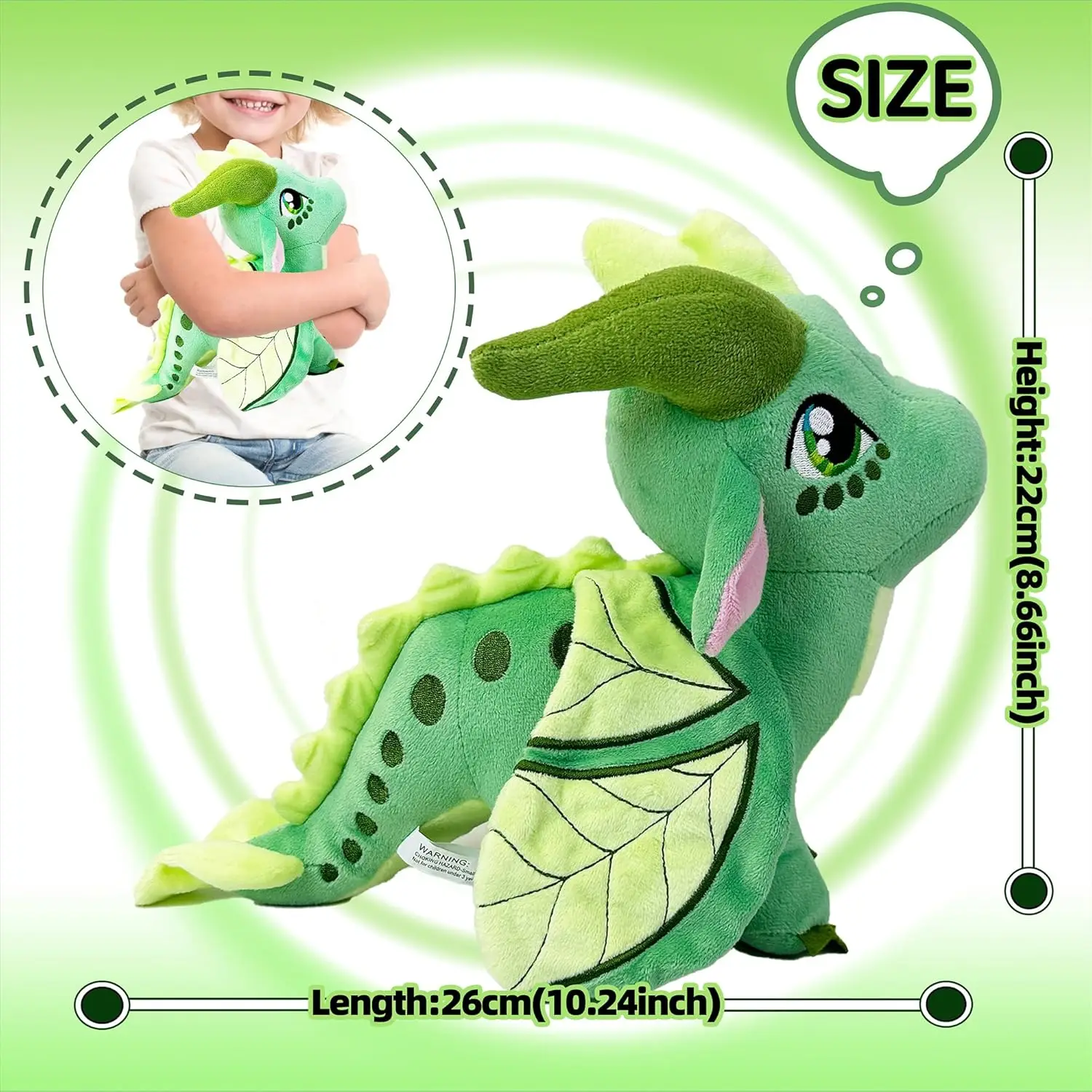 Peluche Dragon Wings of Fire Peluche morbido Simpatico compagno verde Decor Regalo speciale per bambini Ragazzi Ragazze dai 3 anni in su