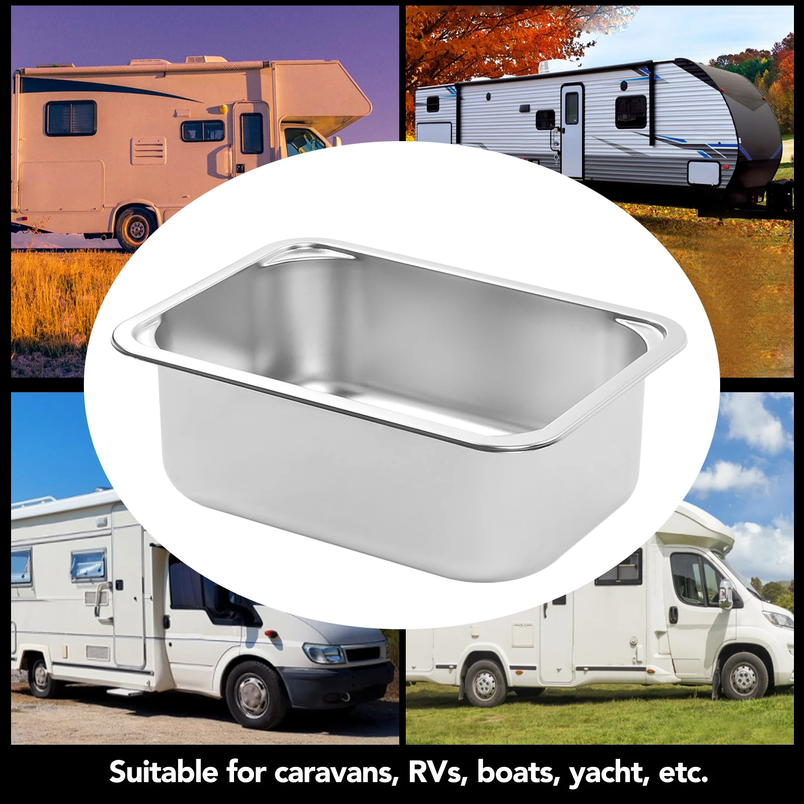 Stainless Steel Flush Mount Sink, RV Camper Sink - 345x245x136mm, 40mm Drain, Durable Stainless Steel for Outdoor Kitchens