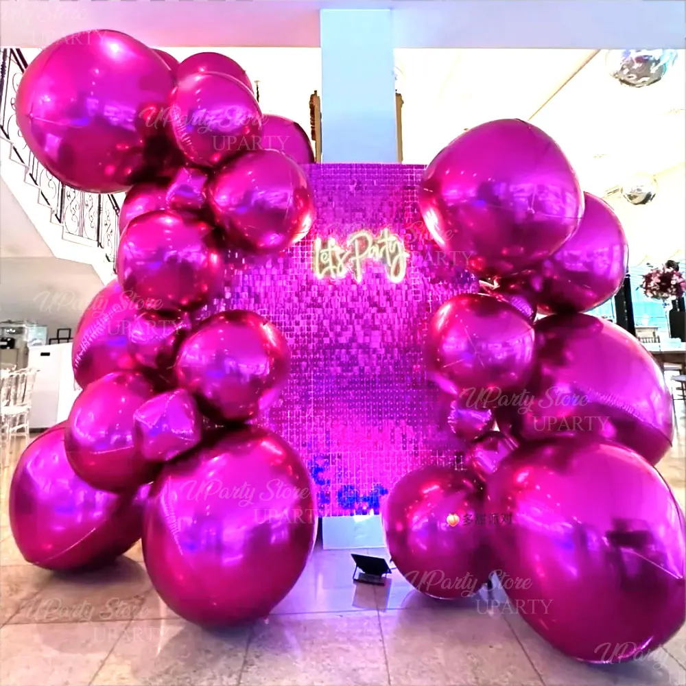 

Hot Pink Giant 4D Foil Balloons Metal Chrome Large Round Balloon for Birthday Bride Baby Shower Bachelorette Wedding Party Decor