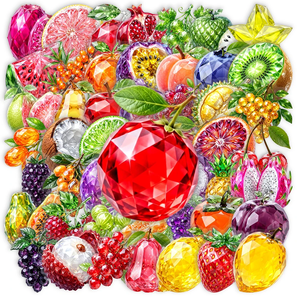 10/30/50pcs Transparent Cute Crystal Fruit Cartoon Stickers Decals Waterproof DIY Fridge Notebook Phone PET Sticker Decoration