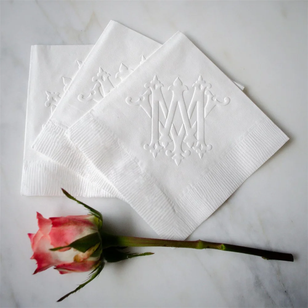 50PCS Embossed Wedding Monogram 3 Ply Napkins, Monogrammed Napkins, Beverage Napkins, Decorative Napkins, Wedding Shower, Custom