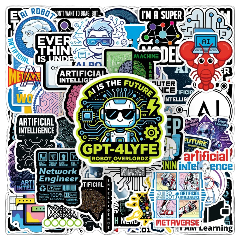 10/30/50pcs AI Robot ChatGPT Code Cartoon Stickers Artificial Intelligence Decals Suitcase Notebook Phone Funny Graffiti Sticker