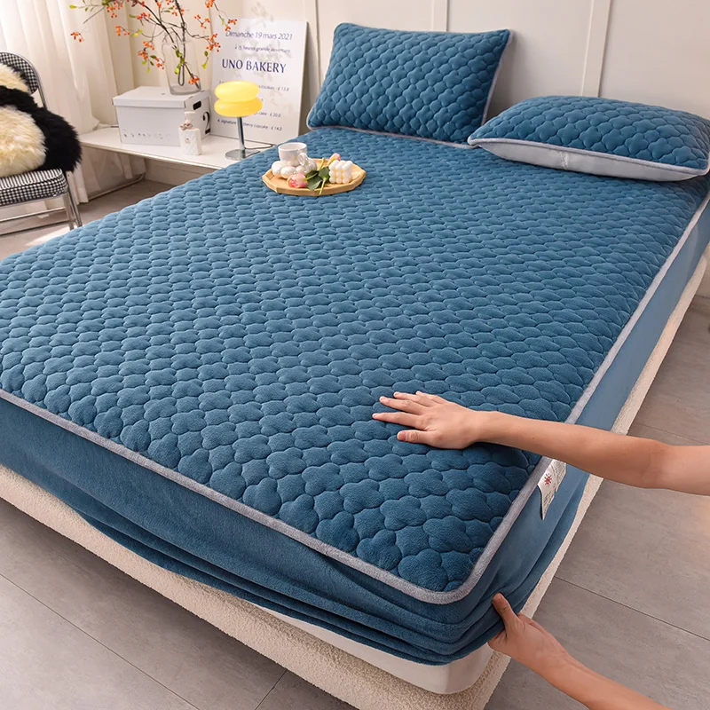 

Fluffy Plush Fitted Sheet for Winter Solid Color Warm Flannel Velvet Bed Sheet Quilted Thicken Mattress Cover Warmth Bed Cover
