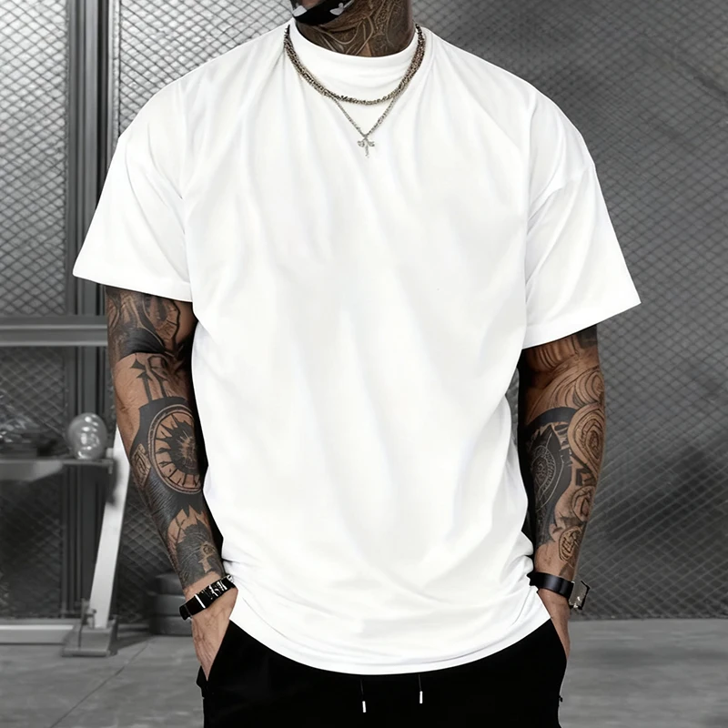 Herren-T-Shirt, hochwertig, 100 % Baumwolle, Rundhalsausschnitt, kurze Ärmel, klassisch, schwarz, weiß, reine Farbe, T-Shirts, Frühling, Sommer, lässig, cooles Oberteil – Detail 2