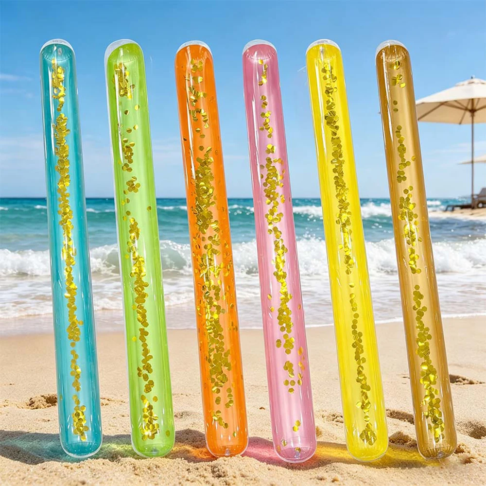 1pc Transparent Glitter Inflatable Sequins Pool Float Sticks, Multicolor Swimming Pool Float Tubes for Summer Beach Fun