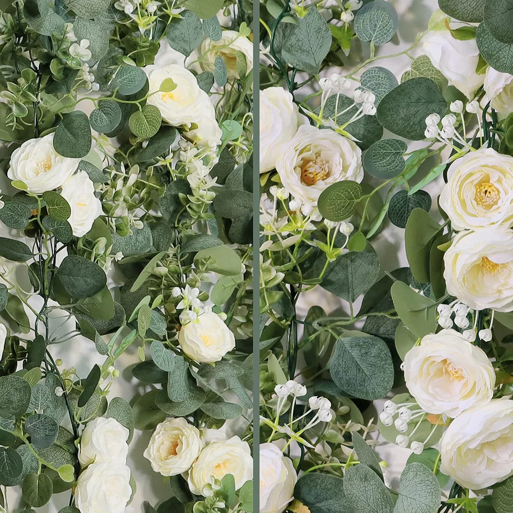 180cm Künstliche Eukalyptus-Girlande mit Weißen Blumen für Heim, Festival, Wanddekoration, Garten, Hochzeit, Hintergrund, Party-Dekor – Detail 8