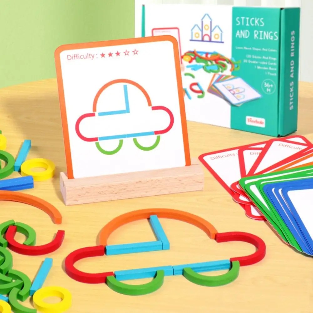 

Sticks and Rings Wooden Sticks Puzzle Intelligence Game Montessori Rings Puzzle Montessori Puzzle Colorful Creative Wooden Game