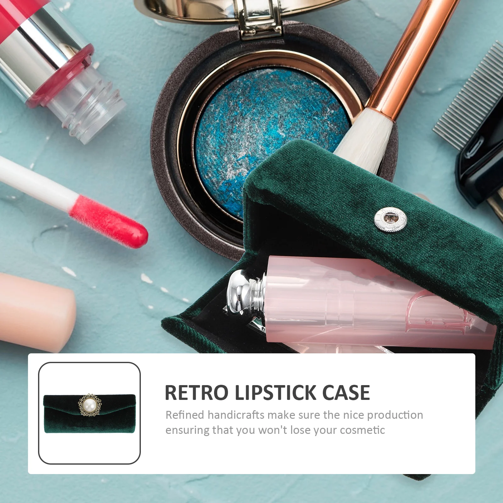 

Lipstick Case Retro Velour Design Compact Size Portable Lipstick Box Mirror Storage Case Portable Lip Balm Box