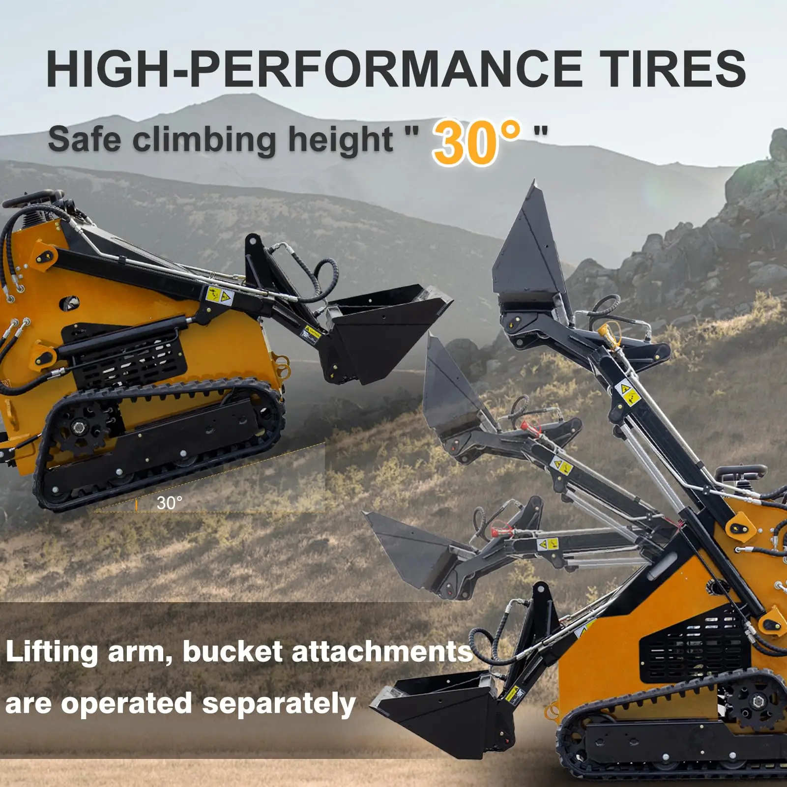 MMS MS380T Mini Triangular Track Skid Steer Loader with 23HP RATO Gasoline Engine 46 inch Bucket Multifunction Stand-On Crawler Skid Steer Machine Hydraulic Drive Compact Track Loader In USA Stock