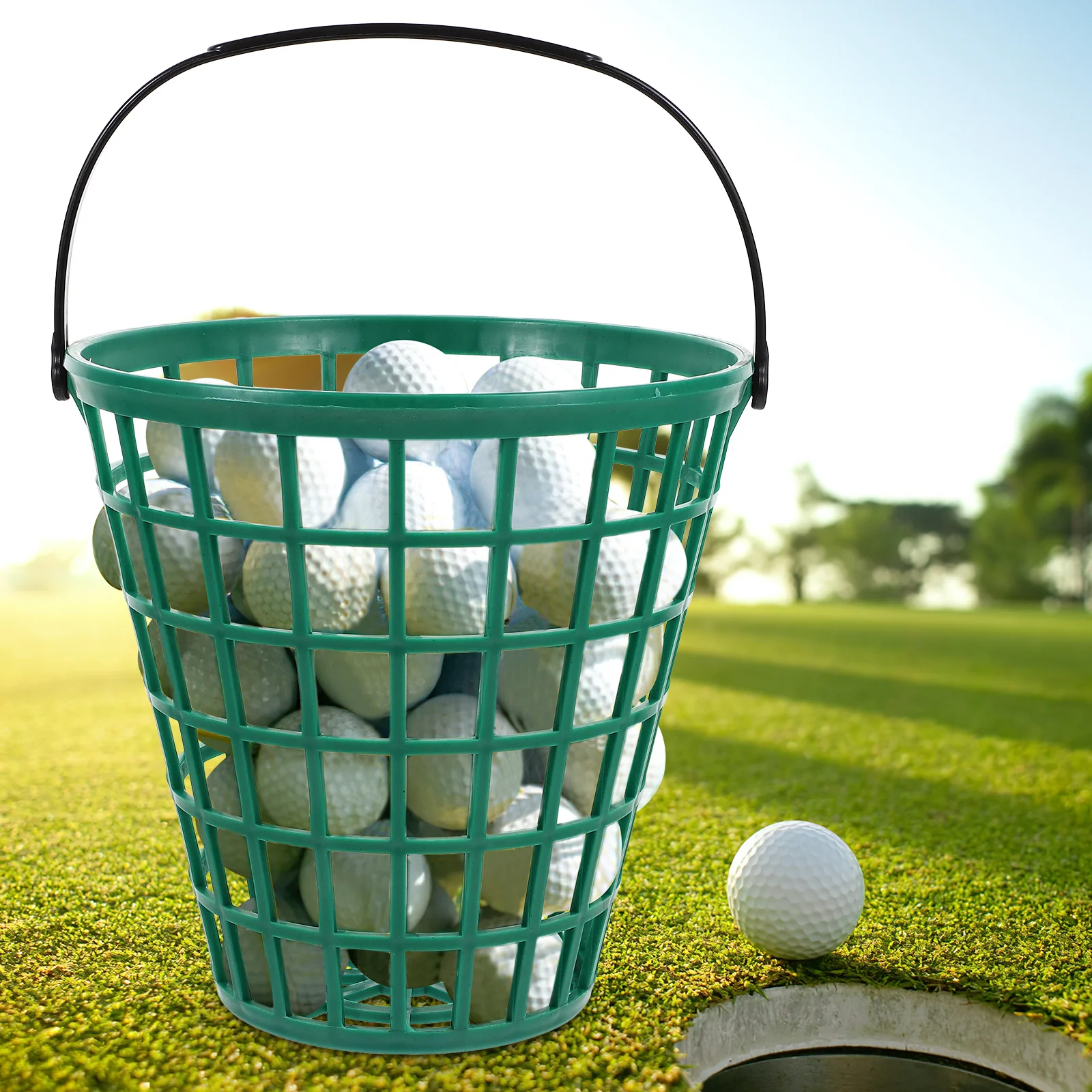 

75Pcs Golf Ball Basket Stackable Rust Proof Fold Down Handle Ball Carrying Bucket Range Buckets Outdoor Use Green