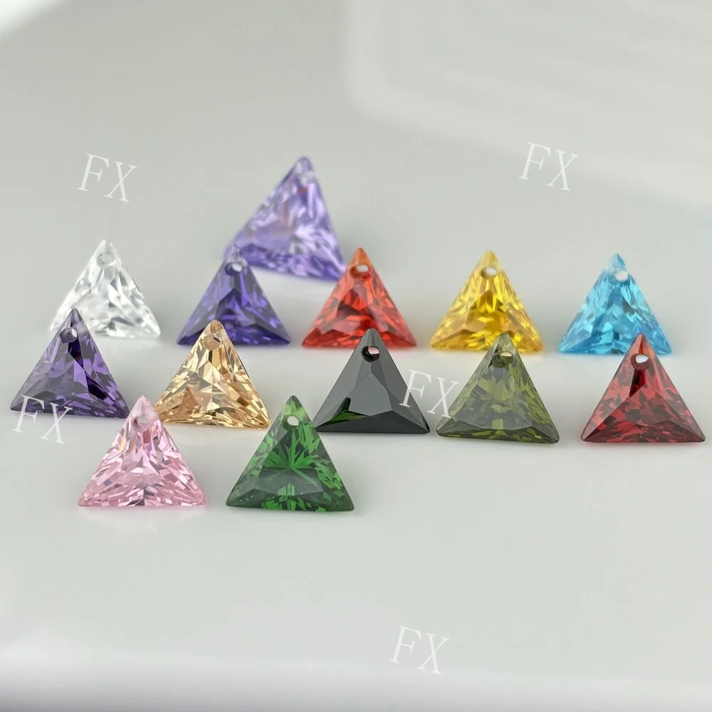 Wholesale  5X5~12x12mm With A Hole Triangle cut  Loose CZ Cubic Zirconia Gemstone For Jewelry making  DIY Garnet Orange White