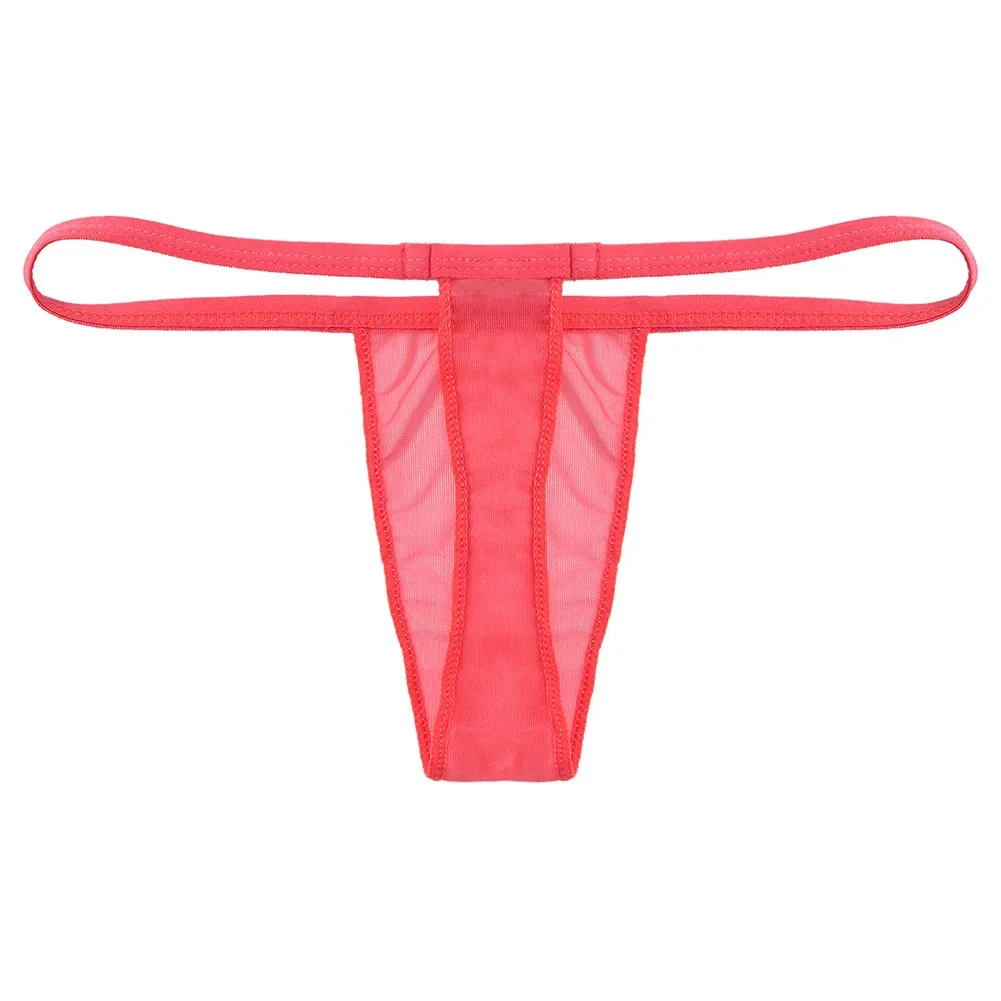 Sexy Men Ultra Thin Mesh See Through Thong Panties Solid Color Breathable Perspective T Back Underpants Low Waist Elastic Briefs