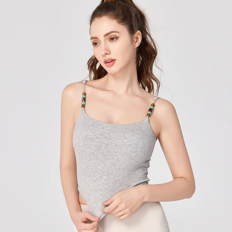 Beaded Halter Strap Sexy Yoga Vest for Women Short Fitness Sports Top