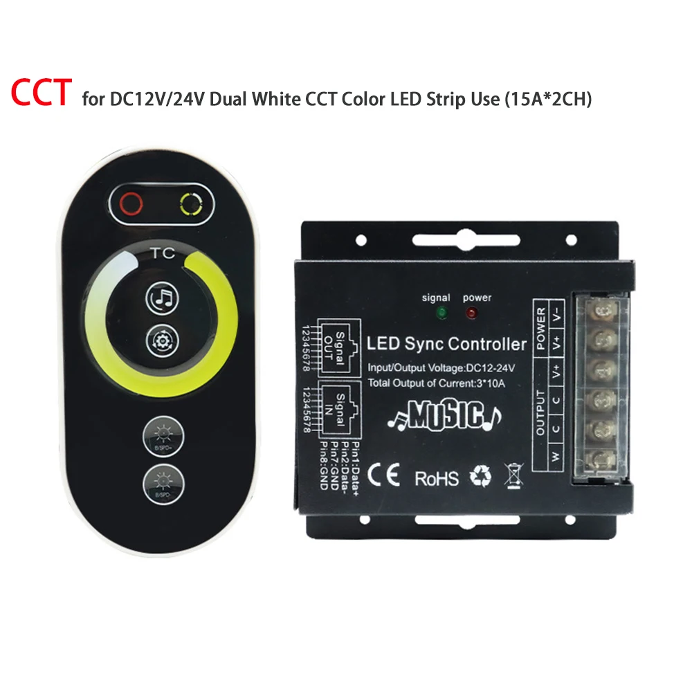 DC12V 24V LED Music Controller RJ45 Port Sync Touch Wireless Remote Dimmer For Single Color CCT RGB RGBW RGBCCT LED Strip Lights