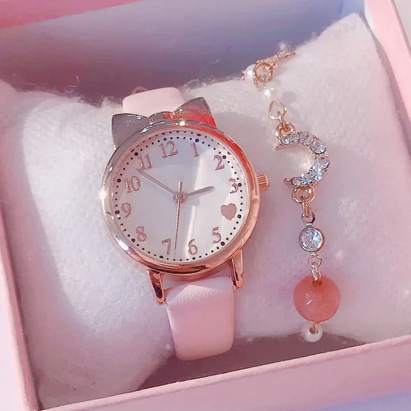 

Fashion Kids Love Digital Dial Children Watch Set Leather Strap Quartz Watches Kid Girls Clock Children Watch + Bracelet No Box