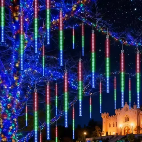 2026 30cm/50cm EU/US Plug Waterproof Meteor Shower Rain 8 Tube LED String Lights For Outdoor Holiday Christmas Decoration Tree