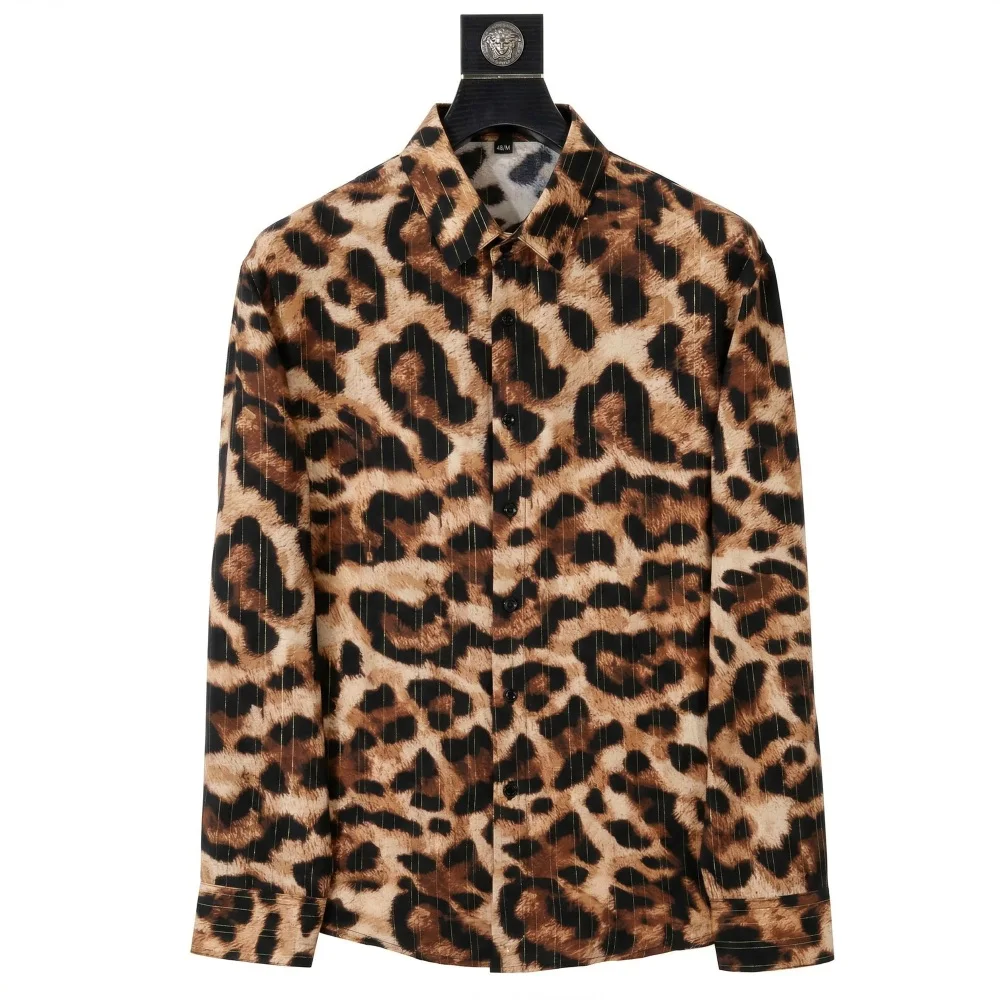 

Luxury Leopard Print Ice Silk Long Sleeved Shirt for Men Summer Loose and Cool Casual Shirt Social Vacation Hawaiian Shirts