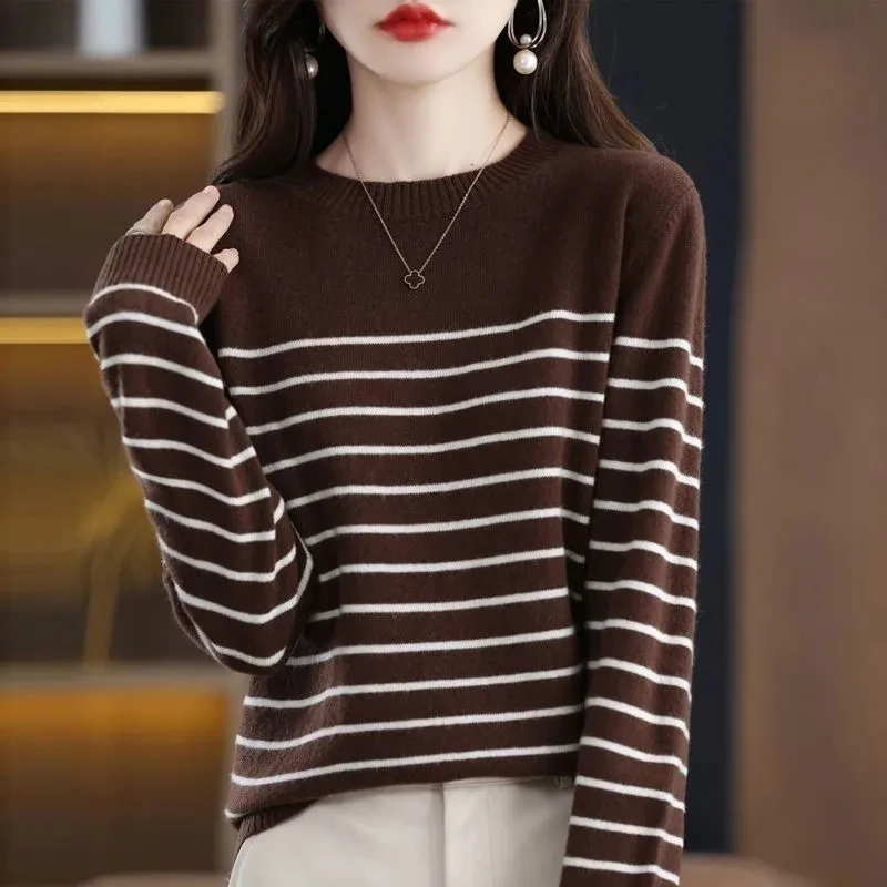 Women Sweater O-neck Spring Autumn Basic Pullover Warm Winter Casual Woman Jumpers Korean Fashion Stripe Knitted Bottoming Shirt