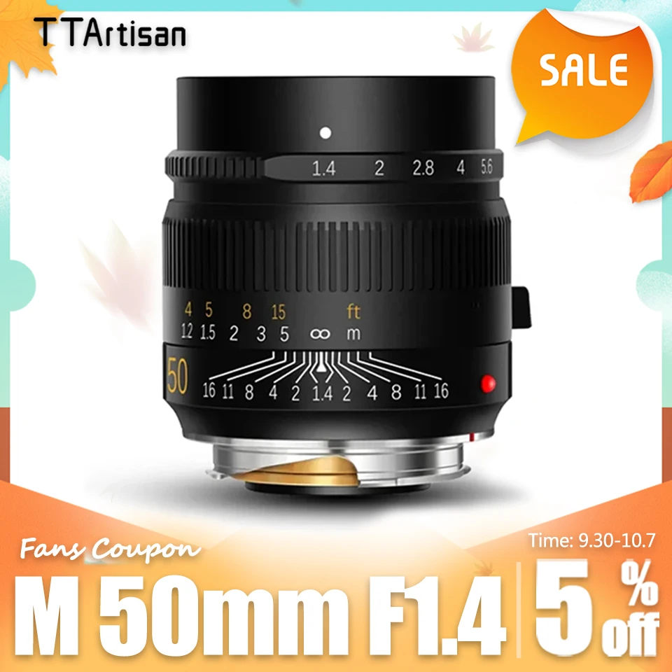 TTArtisan M 50mm F1.4 ASPH. Full Frame Large Aperture for Mirrorless Camera Lens Portrait Photography with Leica M-mount M8 M9