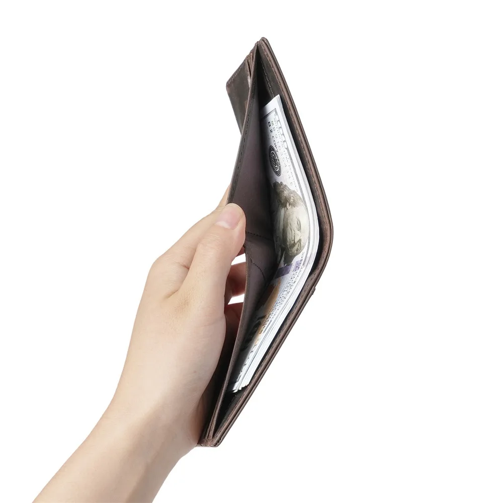 1162 Men's Bifold Short Leather Retro Wallet, Cowhide Crazy Horse Leather Wallet, Casual Portable Card Bag