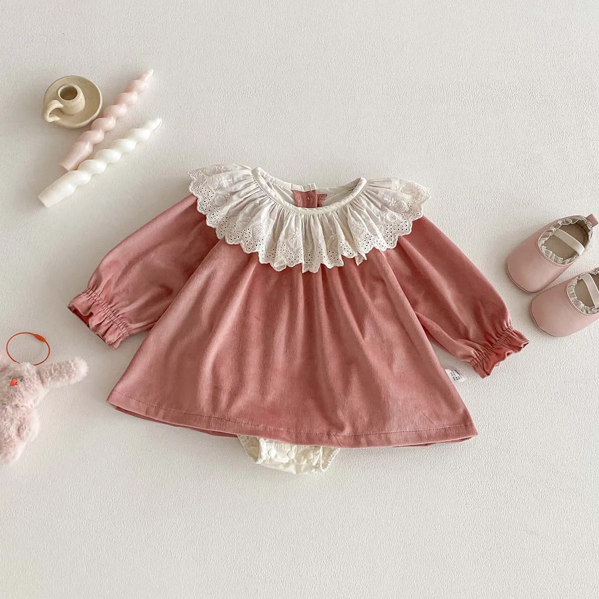 Autumn Girls Lace Ruffle Collar Long Sleeved Bag Fart Clothes Skirt Baby Princess Jumpsuit Full Moon Clothes