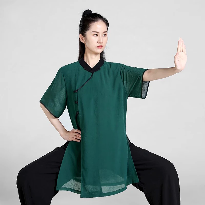 

Kun Master Elegant Kung Fu Uniform Women's Tai Chi T-Shirt with Short Sleeves - Quick-Drying for Summer