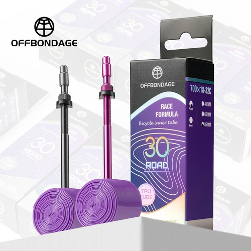 Imagen 2 del producto OFFBONDAGE 2 uds tubo interior ultraligero de TPU para bicicleta 30g 700c 18-32 bicicleta de carretera 45/65/85mm tubo interior válvula francesa de aleación de aluminio