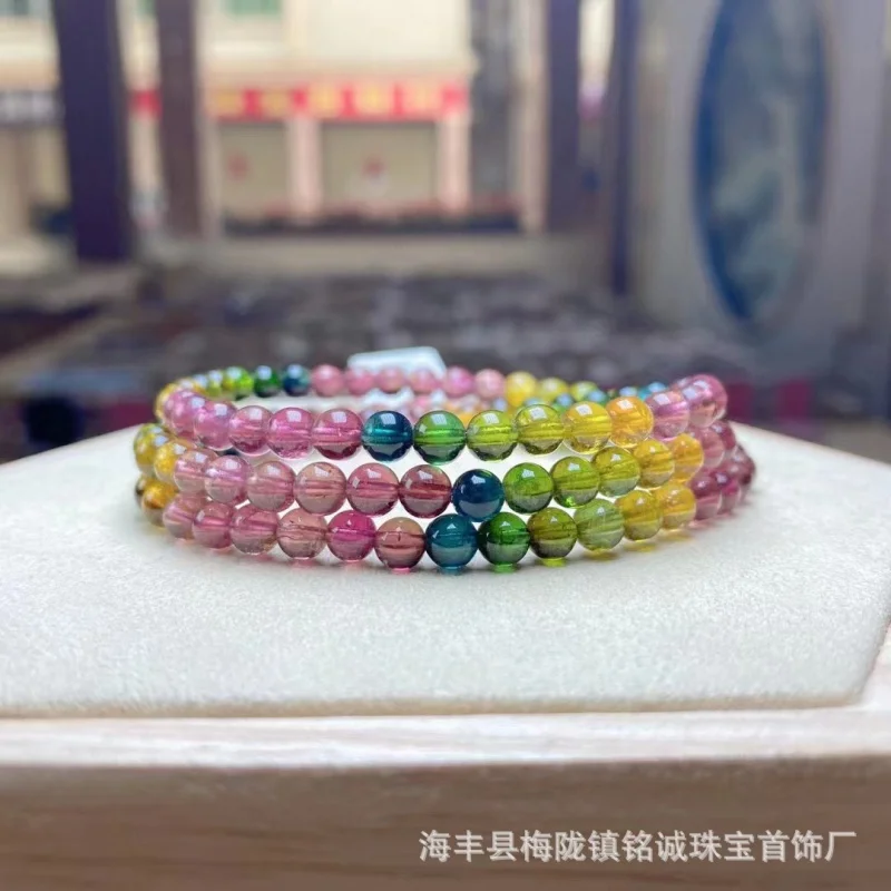 Natural Tourmaline Three Ring Bracelet Rainbow Color