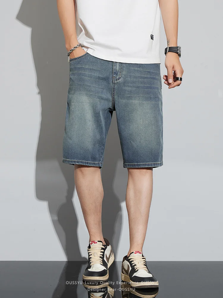 2026 High Quality Lyocell Denim Shorts Men's Summer Thin Lightweight Drapey Elastic Short Jorts Casual Baggy Korean Streetwear