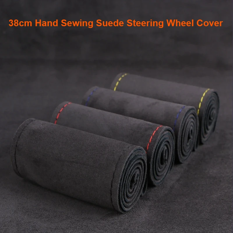 1Set DIY 38cm Hand Sewing Suede Auto Steering Wheel  Car Steering Wheel Cover Universal Braid Durable Car Accessories