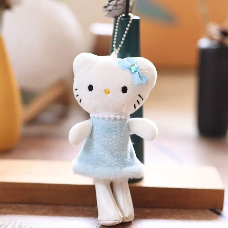 Kawaii Hello Kitty 15Cm Dress Long Legs Kt Plush Pendant Anime Sanrio Girl's Heart Cute Plush Keychain Girls Gifts