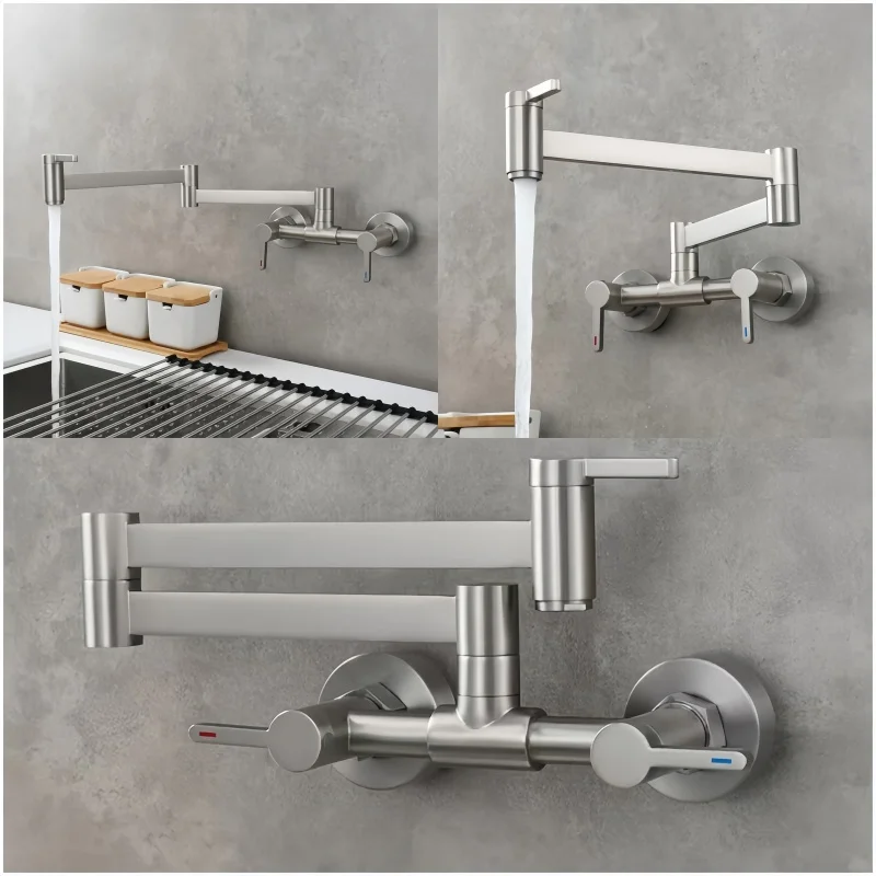 Brushed Gold, Black Folding Multi-Directional Hot And Cold Basin Faucet in-Wall Kitchen Faucet Bathroom Washbasin Faucet