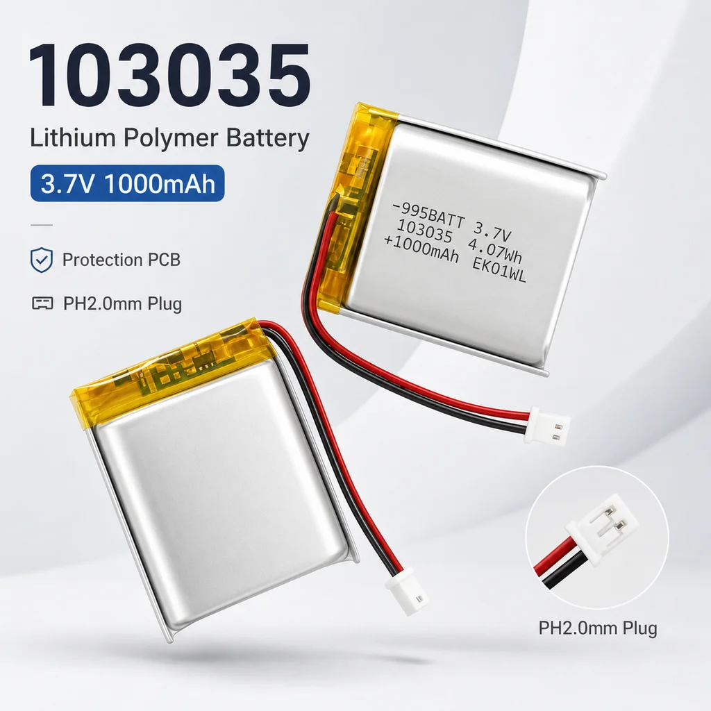 Lithium Polymer Battery 103035 3.7V 1100mAh Rechargeable Cell for Smart Watch GPS Locator LED Light Beauty Instrument