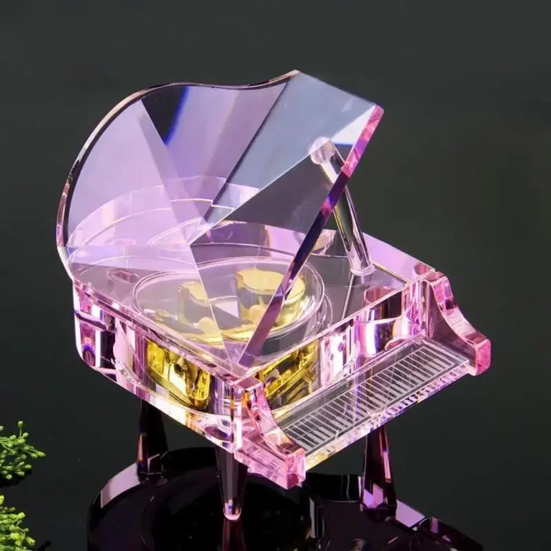 Luxury Crystal Piano Decorations  K9 Transparent Glass Colorful Piano Music Box Sky City Inquiry Decoration Birthday Girl Gift