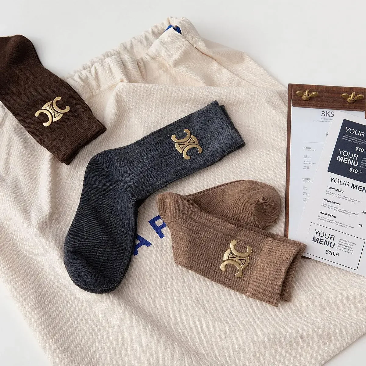 Winter Warm Velvet Thickened Pile Socks Multicolor Embroidered Mid Calf Length Socks Brown Casual Cotton Comfortable Footwear