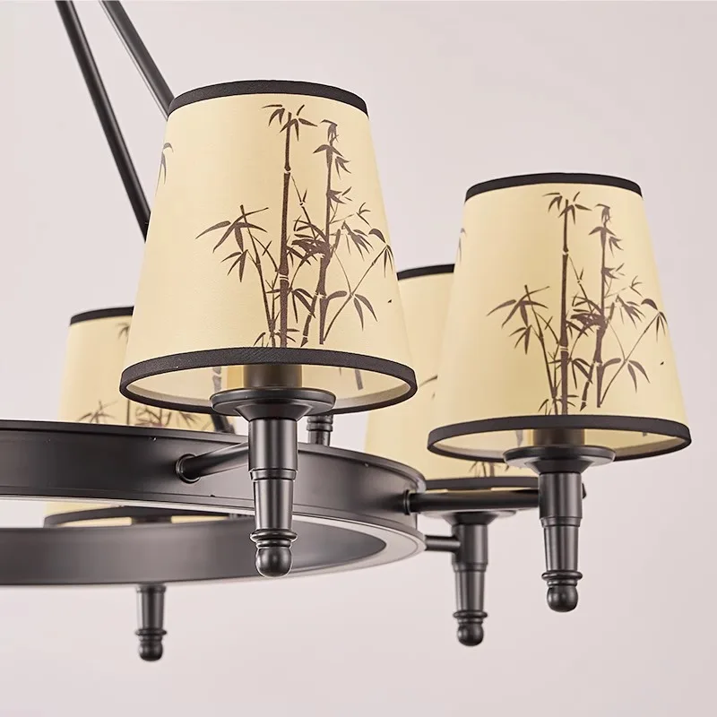 الثريا مصباح غرفة المعيشة ورقة الخيزران زن غطاء قماش صيني جديد فن بسيط قاعة المد الصينية المصباح الرئيسي #5