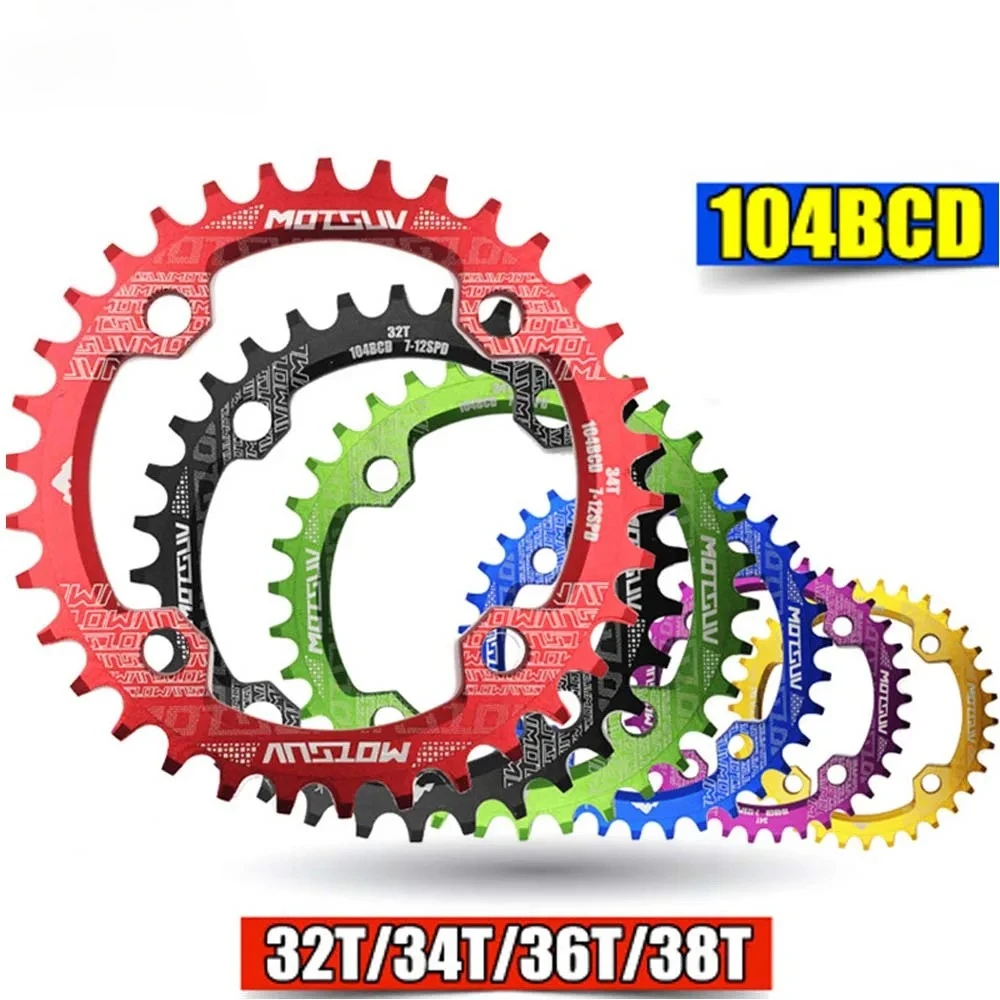 

MTB Bicycle Round Shape Narrow Wide Chainwheel 32T/34T/36T/38T 104BCD Chainring Bike Circle Crankset Single Plate Parts