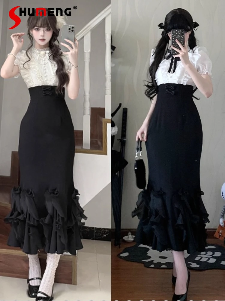 

Original French Elegant Long Fishtail Dress Op Summer 2025 Girl's Woman's Sweet Skinny Short Princess Dress Female Vintage Dress