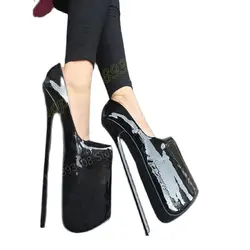 Pole Dance Shallow Super High Pumps Extreme 40cm Stiletto High Heel Black Patent Sexy Women Shoes 2024 Zapatos Para Mujere