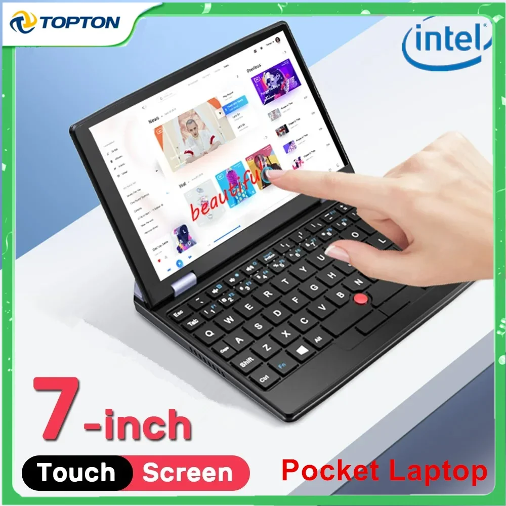 

Topton Fanless Mini Pocket Laptop 7 Inch Touch Screen Intel N4000 12GB DDR4 Office Ultrabook Notebook 2.0MP Windows 11 Computer