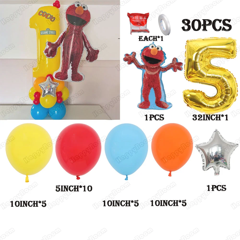 30 قطعة لطيف السمسم الشارع موضوع ديكور الحفلات إلمو بالون لوازم الحفلات الكرتون احباط بالون طفل عيد ميلاد سعيد ديكور حفلات اللعب #6