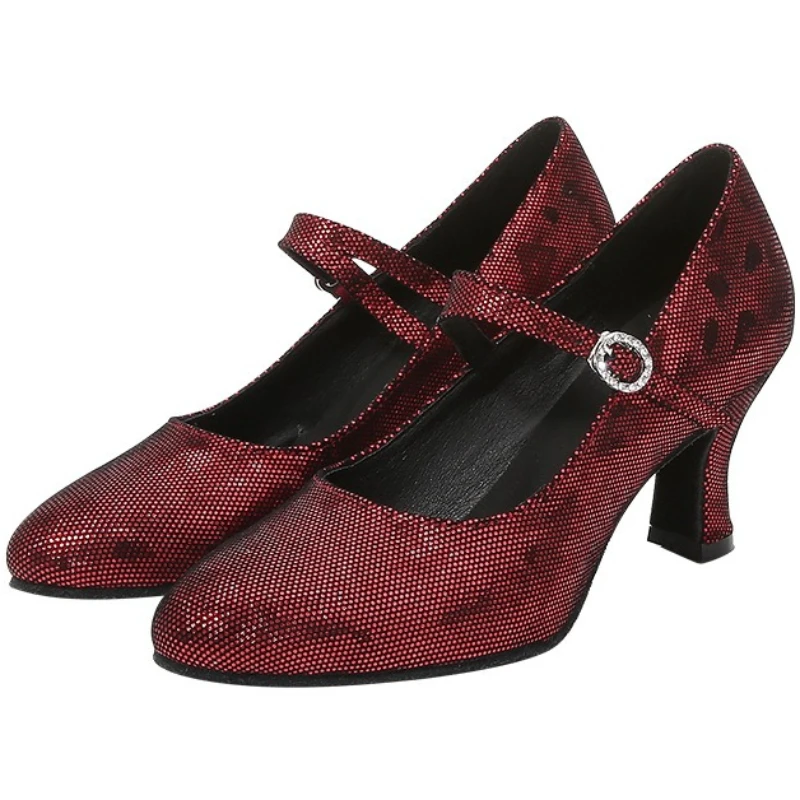 

Women's Soft Sole Latin Dance Shoes Heels - Head Sheepskin Single Strap Sandals for Adult Modern Square Dance