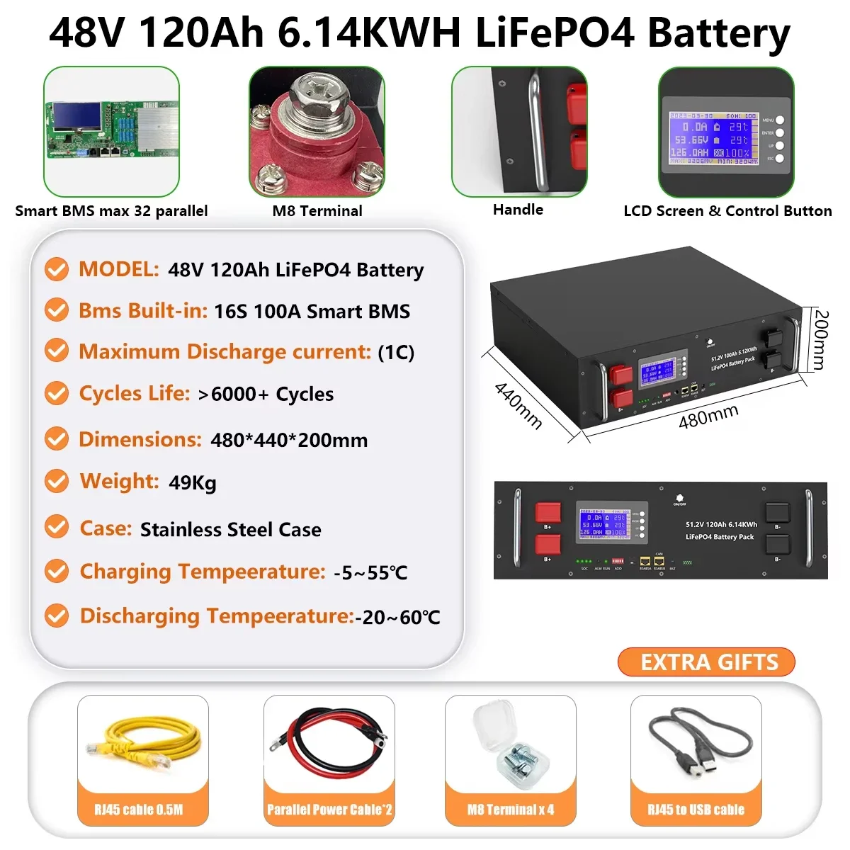 48V 300Ah 15Kwh LiFePO4 Batterij 51.2V 100AH 150AH 200AH 6000+ Cycli Bluetooth Actieve Equalizer 200A RS485 CAN BMS PC Monitor Lithium Batterij PL EU VOORRAAD Huishoudelijke Energieopslag 10 Jaar