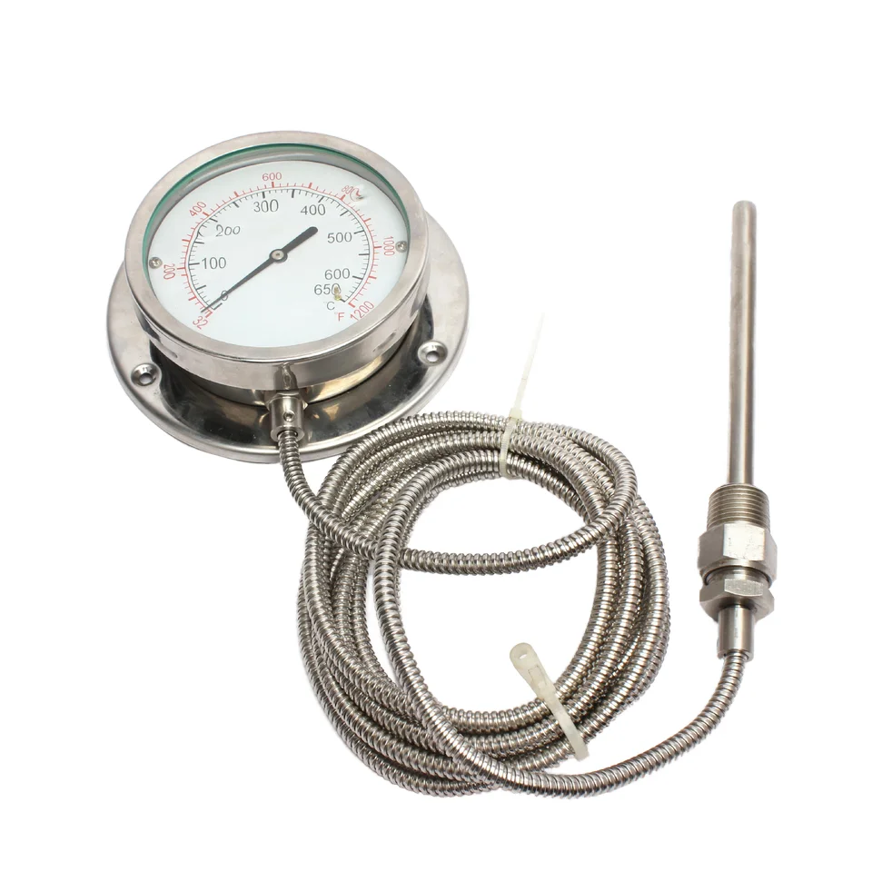 High Quality Stainless Steel 0-650 Degrees Insulated Dial Gauge Thermometer Metal Pressure Capillary Industrial Use Water Oil
