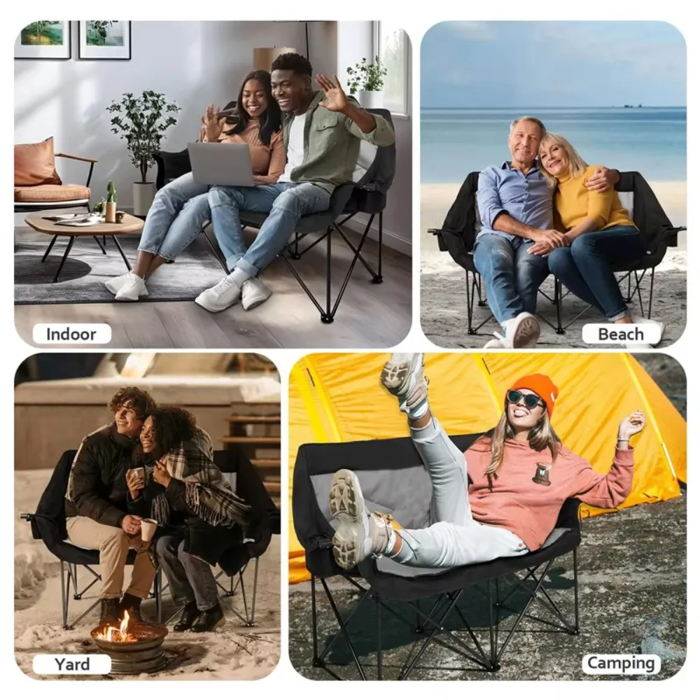 Heated Loveseat Camping Chair Heavy Duty 330lbs Double Camping Chair Foldable Compact Mail Packing for Couples Outdoor